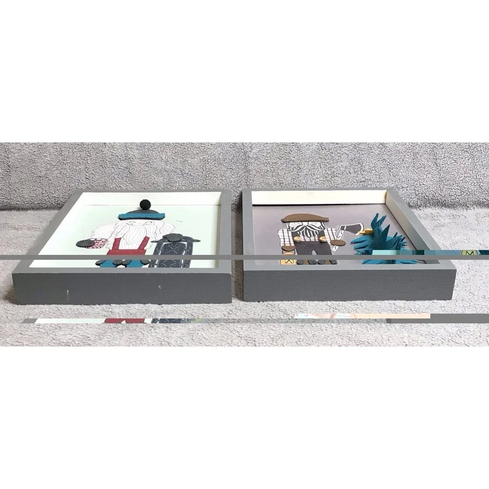 Lot Of Two Woodland Wonders Lumberjack Christmas‎ Wooden Shadow Box Pictures